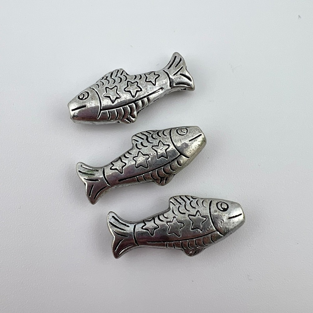 3 Fish Beads Silver Tone Star Fish Spacer‎ Beads Jewelry Making